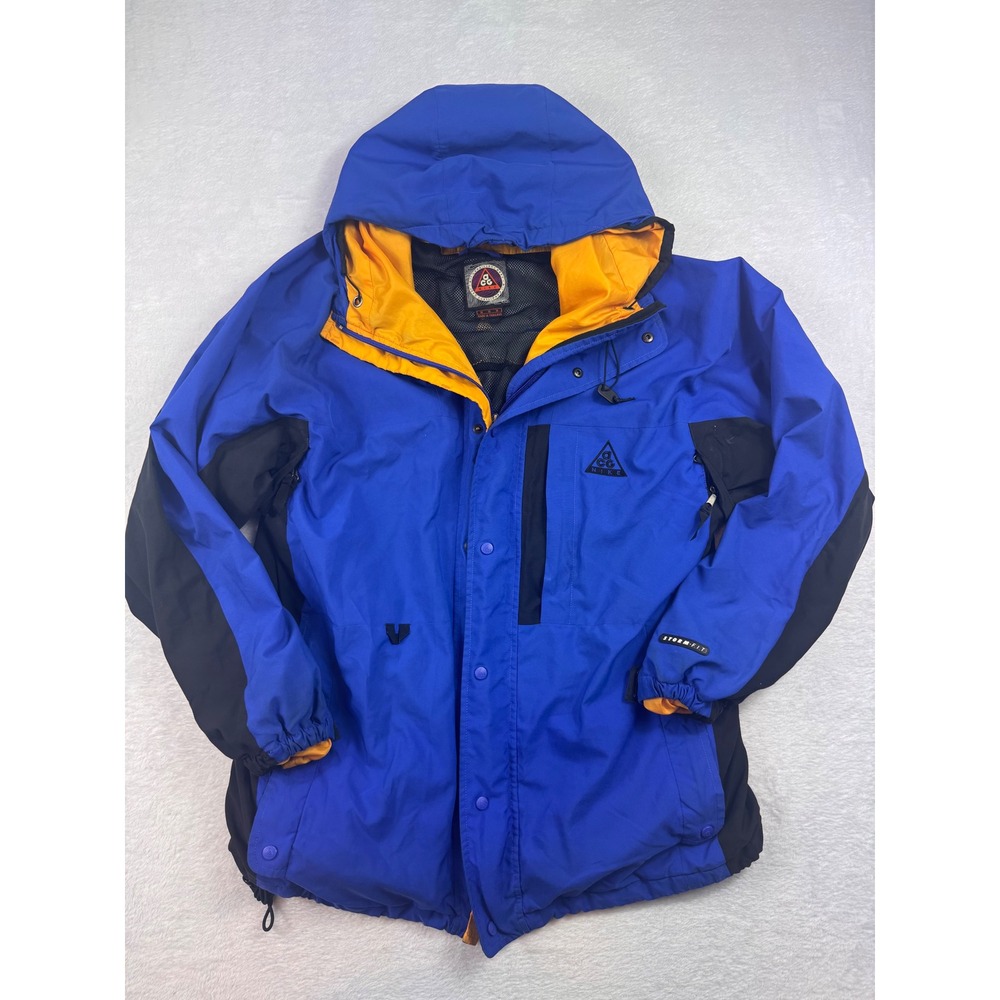 Nike ACG Storm-FIT Jacket Mens Medium Blue Black Colorblock Hooded Shell Vintage
